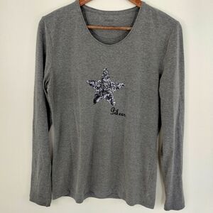 Pikeur Womens Long Sleeve Top Size 42 Gray Star Logo Equestrian European